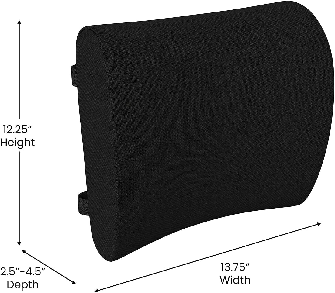 Flash Furniture Rey Lumbar Support Pillow - Black Mesh Cover - CertiPUR-US Certified Memory Foam - Snap Lock Adjustable Straps - Office Chair and Car Seat Cushion