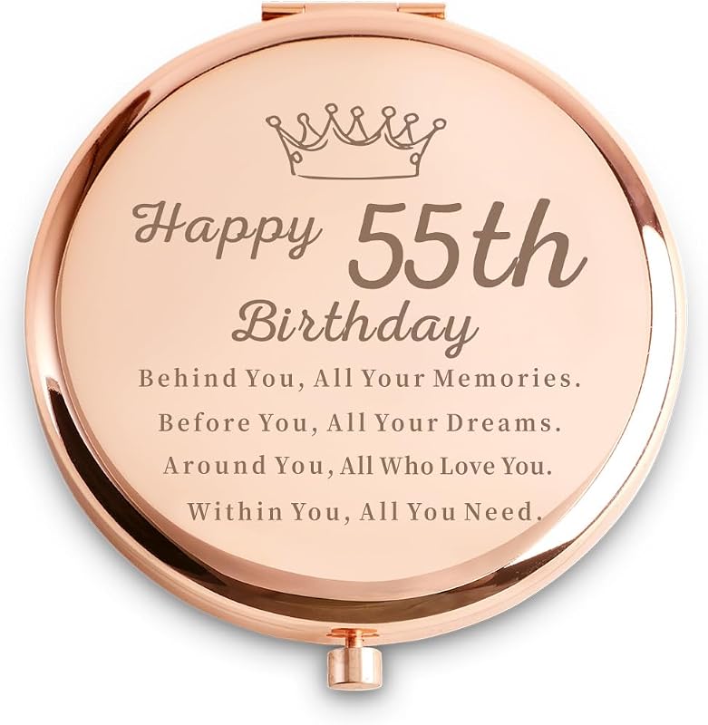 Espelho compacto redondo QUSTGO 55th Birthday com moldura metálica dourada, 1 unidade