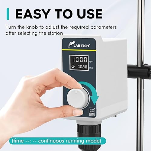 Miniatura 4 de LAB FISH Agitador de laboratorio Varilla de agitación y soporte de acero inoxidable Mezclador velocidad ajustable 100-1500RPM Capacidad 20L 20000
