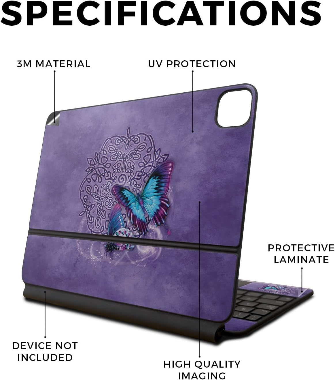 Skin Compatible with Apple Magic Keyboard for iPad Pro 13‑inch (M4) 2024 - Celtic Butterflies - Premium 3M Vinyl Protective Wrap Decal Cover - Easy to Apply | Crafted in The USA by MightySkins