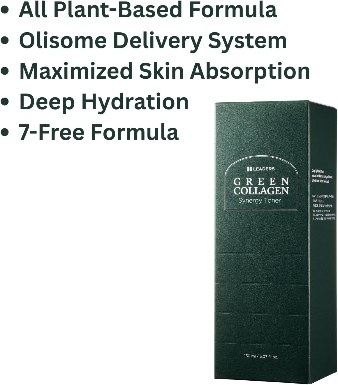 LEADERS Green Collagen Synergy Toner – Hydrating Moisturizing Toner for Enhanced Absorption, Deep Hydration, Refreshed, & Soft Skin – Gentle Plant-Based Formula – 150ml - Image 3