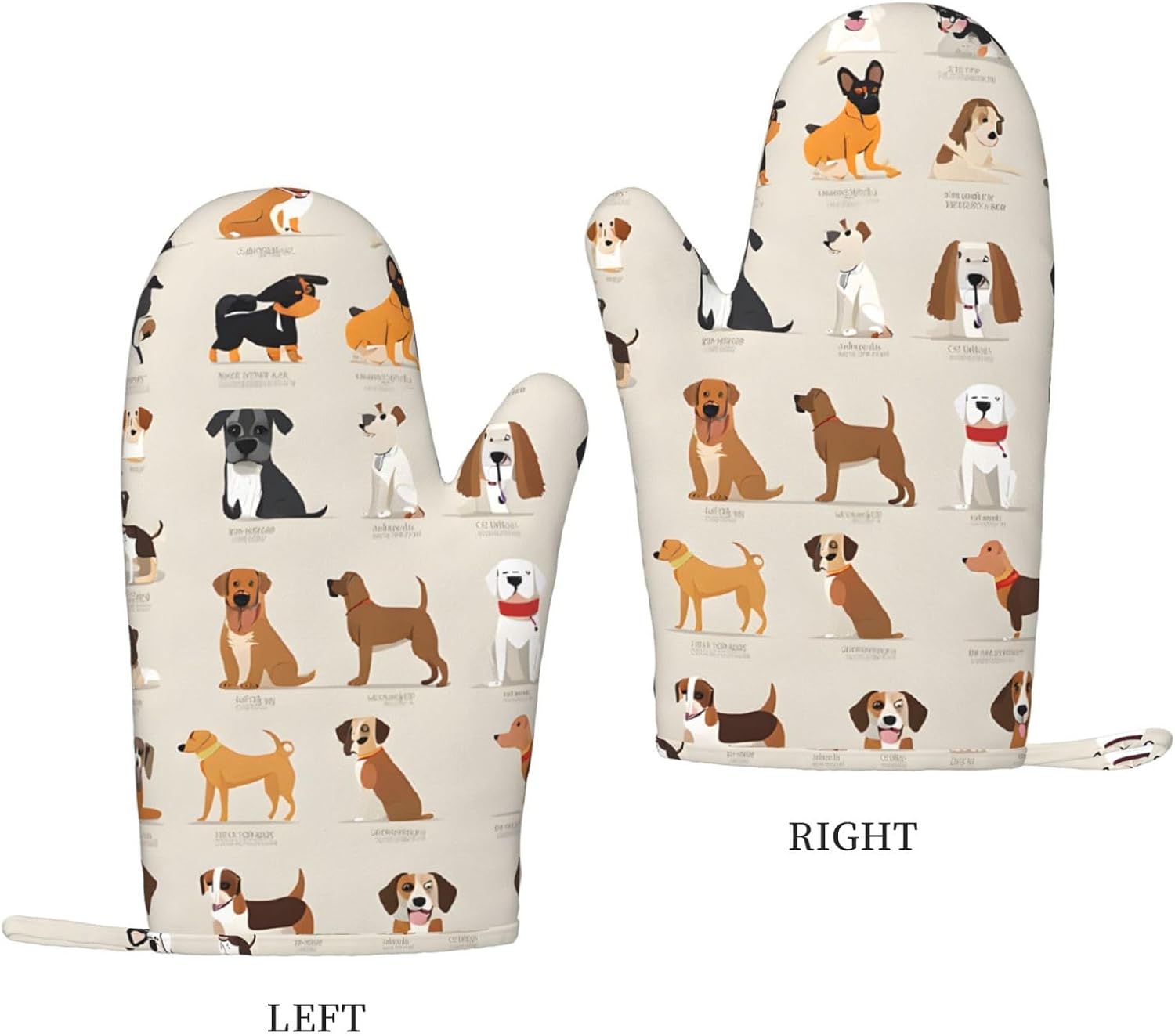 Dog Breed 4pcs Oven Mitts and Pot Holders Sets for Kitchen, Silicone Oven Gloves Non-Slip Potholders Hot Pads for Baking Cooking