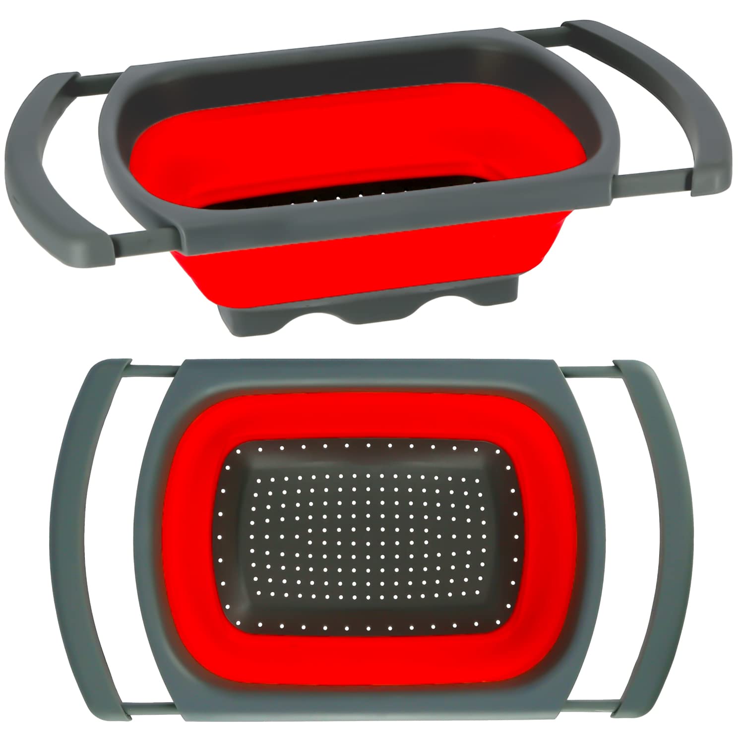 Collapsible Colander Over The Sink - Strainer with Extendable Handles - Fits Most of Sizes Sink, Space Saving Design, Quick Draining - Ideal for Washing & Straining Vegetables & Fruits