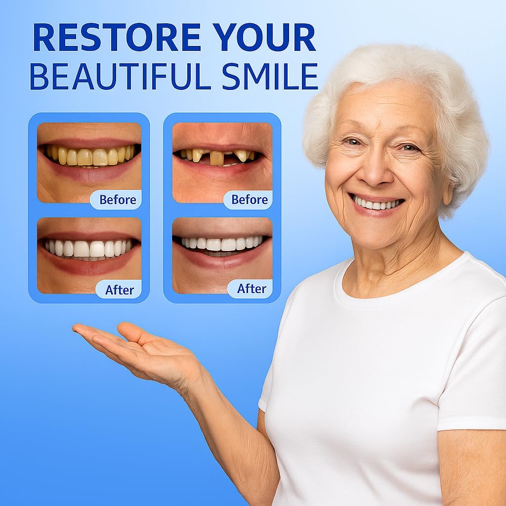 DIY Denture Kit for Smile Look– Custom Fit Fake Teeth Set with Upper & Lower Plates, Resin Material, Easy At-Home Use for Visual Enhancement