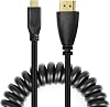 UCEC Micro HDMI to HDMI Cable - Left Angled Spring - Durable Coil for TVs, Monitors, and Gaming Consoles,6.5FT