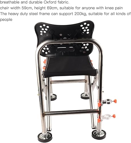 Miniatura 5 de Fishing Folding Chair with Bait Box, Portable Camping Chair, Breathable Oxford Fabric, Stainless Steel Frame with Rod Holder and Umbrella Holder for