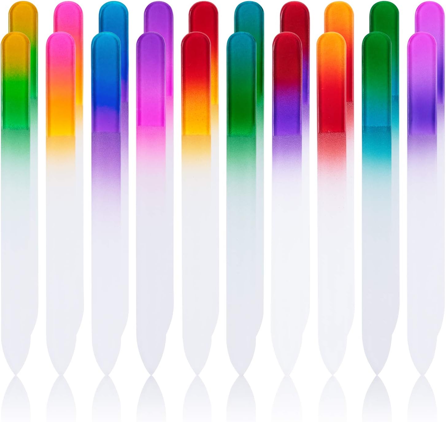 EAONE 20 Pieces Glass Nail File, Crystal Nail File Double Sided Etched Filing Surface Finger Nail Files, Professional Mix Gradients Colors Manicure Nail Care, 10 Color,Bulk Gift Mothers Day Gifts