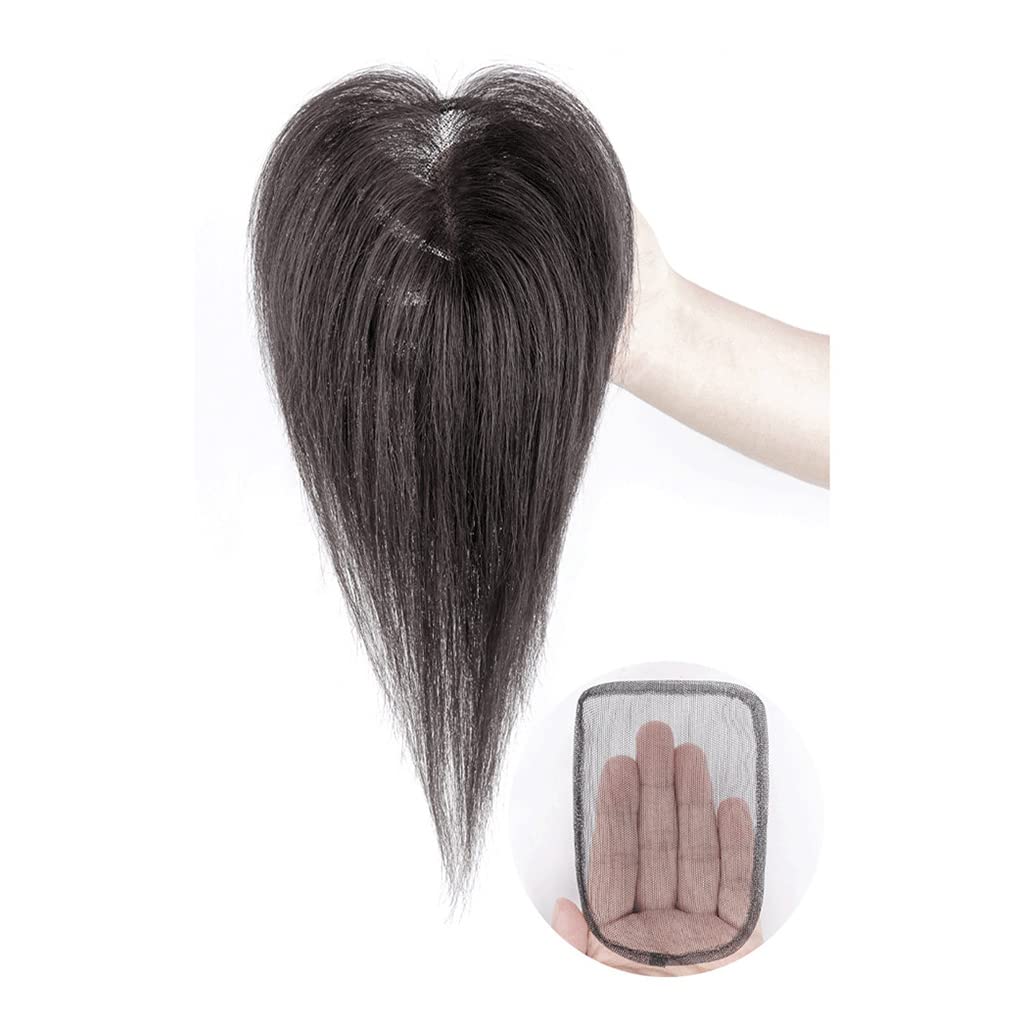 Women's Toupee 12" Hand-tied 9cm*14cm Swiss Lace Human Hair Pieces Clips On Toupee Hairpieces for Women with Thinning Hair Real Human Hair Topper Mocha-Brown Color Daily Wig