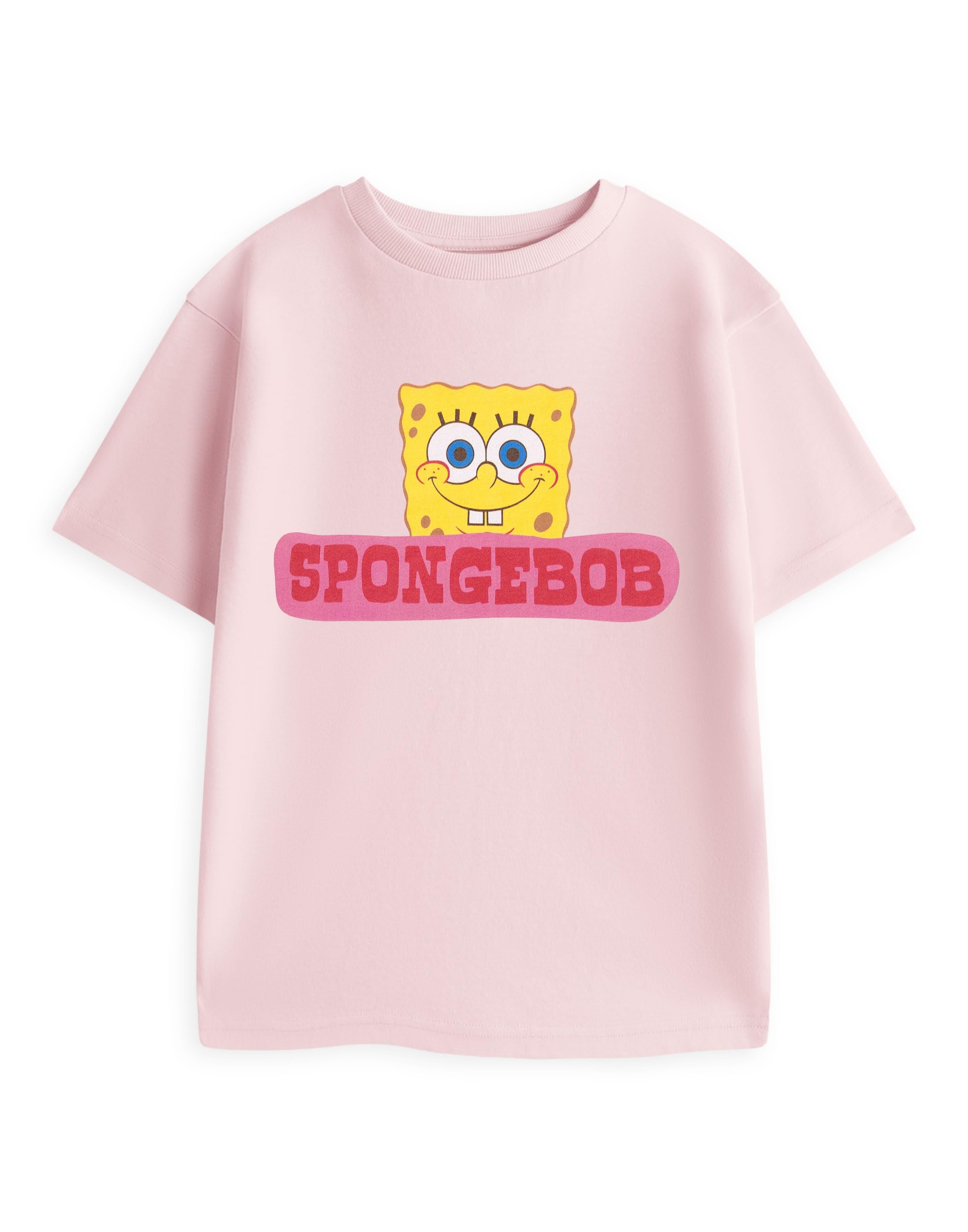 Vanilla Underground Unisex Pink Spongebob Squarepants Kids Face Short Sleeved T-Shirt - 7-8 Years