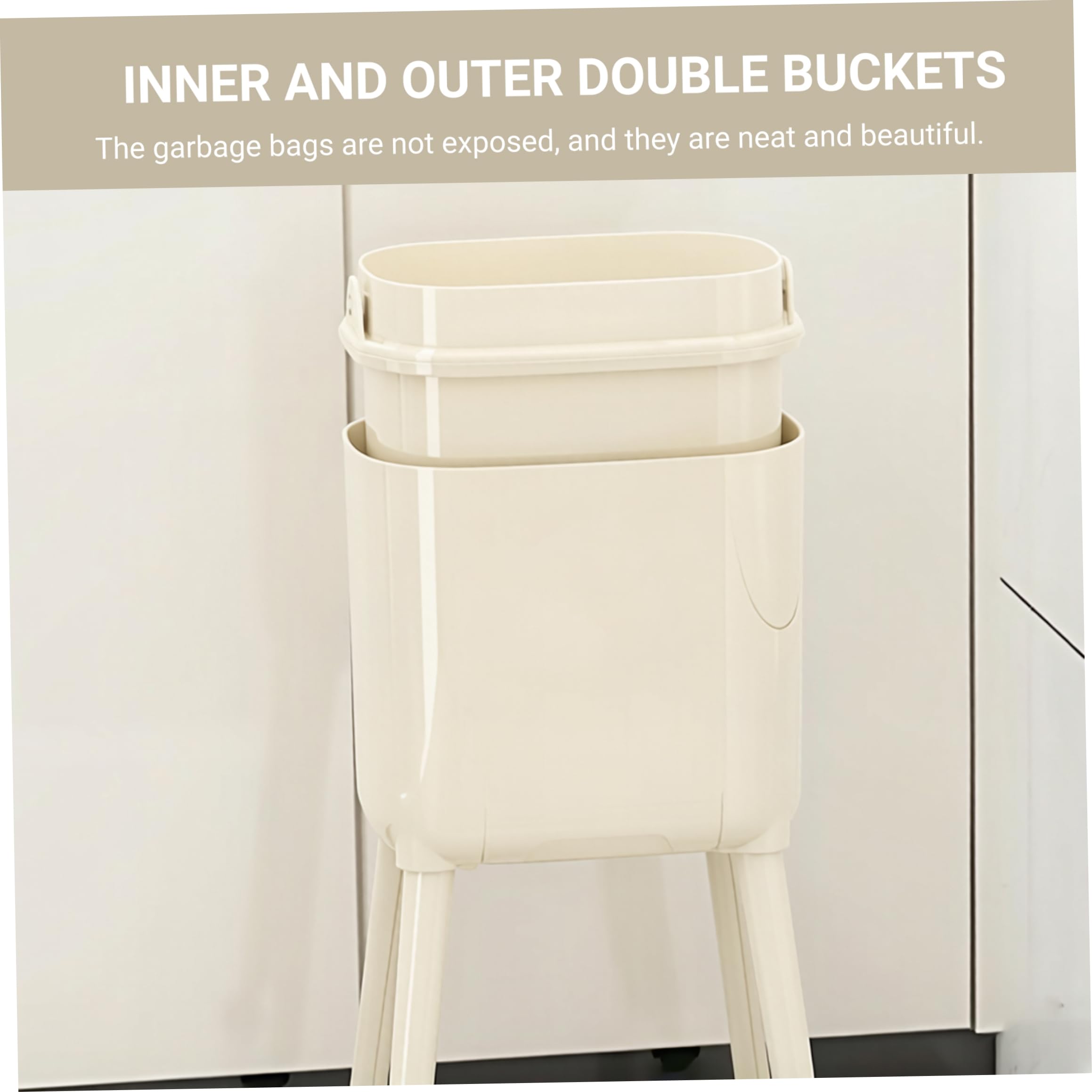 Pattumiere per interni, pattumiera da cucina con ruote, pattumiera da 16 litri con gambe rialzate, con coperchio e secchio interno rimovibile per bagno, casa, ufficio, bianco