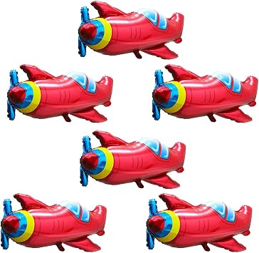 Giant 30 Red Plane Balloon Transportation Fighter Jet Airplane Balloon Aviator Adventure Party Supplies, 6 Pack 4D Cartoon Aircraft Balloons Flying Helicopter Party Decoration Aircraft Balloons