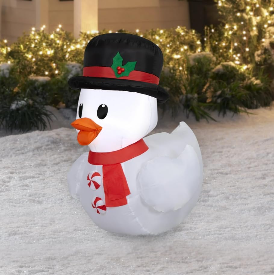 3.3ft Christmas Snowman Rubber Duck Yard Inflatable with LED Lights – Whimsical Holiday Outdoor Blow-Up Decoration 2025 – Includes Bonus Repair Patch