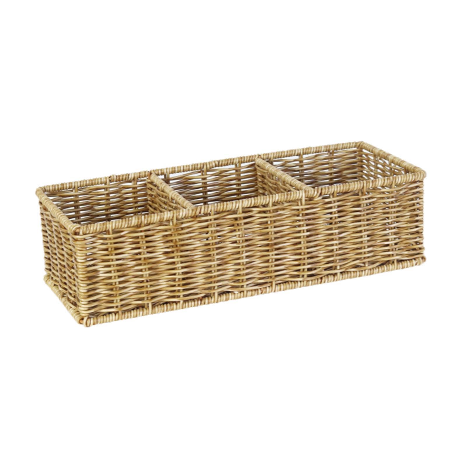 Panier tressé rectangulaire avec 3 compartiments pour trier vos cosmétiques