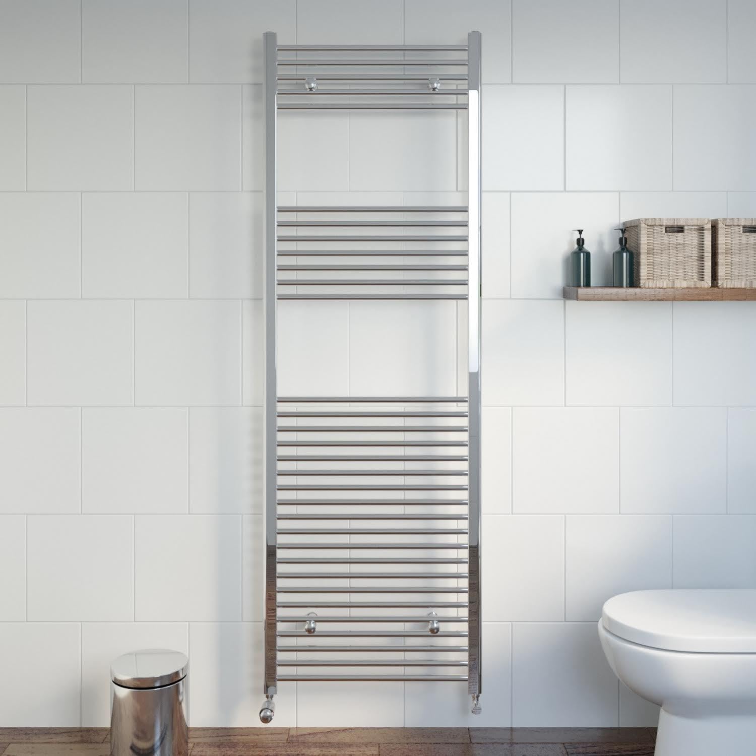 Duratherm Chrome Duratherm® 1800 X 600Mm Flat Straight Heated Towel Rail Radiator Modern Central Heating Bathroom Warmer Wall Mounted Ladder Rad, Polished