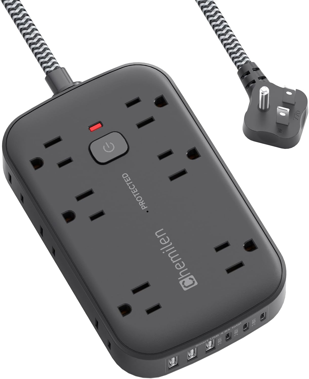 Power Strip with USB Ports, 2100J Surge Protector Outlet Extender, 5 Ft Extension Cord with 12 Outlets, 6 USB Charger(3 USB C Port), Indoor Desk Charging Station for Home and Office Accessories, Black