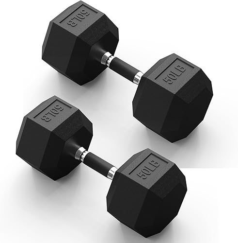 Miniatura 10 de PAPABABE Juego de 2 mancuernas hexagonales con agarre de goma de 2.5 a 125 libras, mancuernas fijas con revestimiento de goma inodoras, pesas