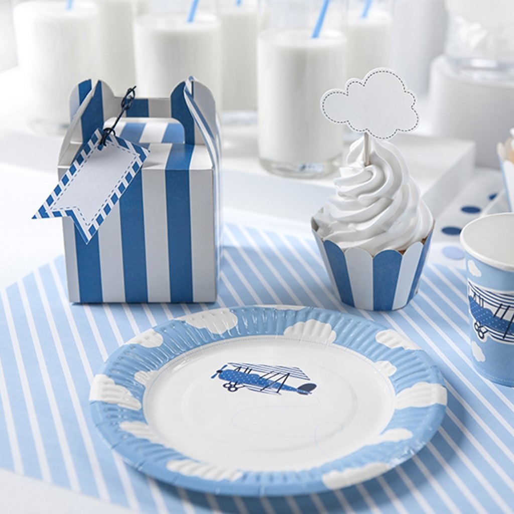 z Set 6 Pz Scatole Porta Torta Azzurro Pois Carta Feste Compleanni