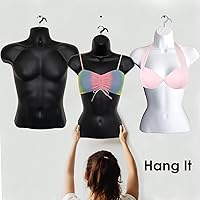 Vista 3 de DisplayTown Maniquí de torso masculino y femenino con soporte de metal, cuerpo con respaldo hueco, apilable, forma de vestido para exhibición