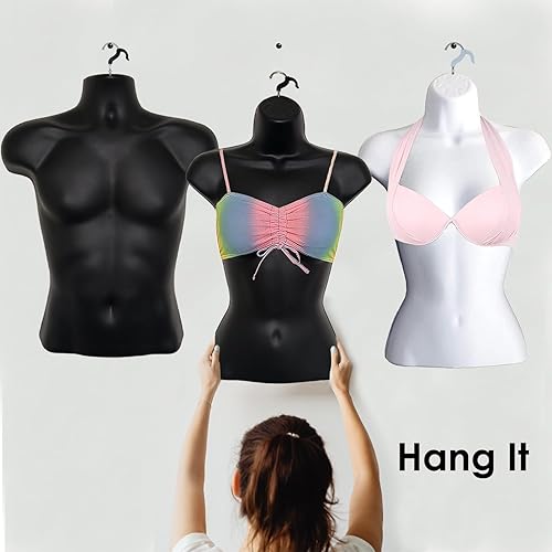 Miniatura 3 de DisplayTown Juego de maniquí blanco con espalda hueca para hombre y mujer, con clips para ropa, soportes de metal y postes de metal y ganchos para