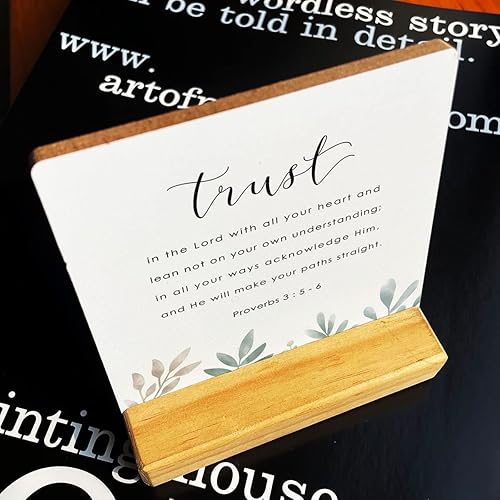 Miniatura 38 de Letrero de madera con versículos bíblicos con texto en inglés "Country Be Still and Know That I am God", decoración de escritorio cristiana