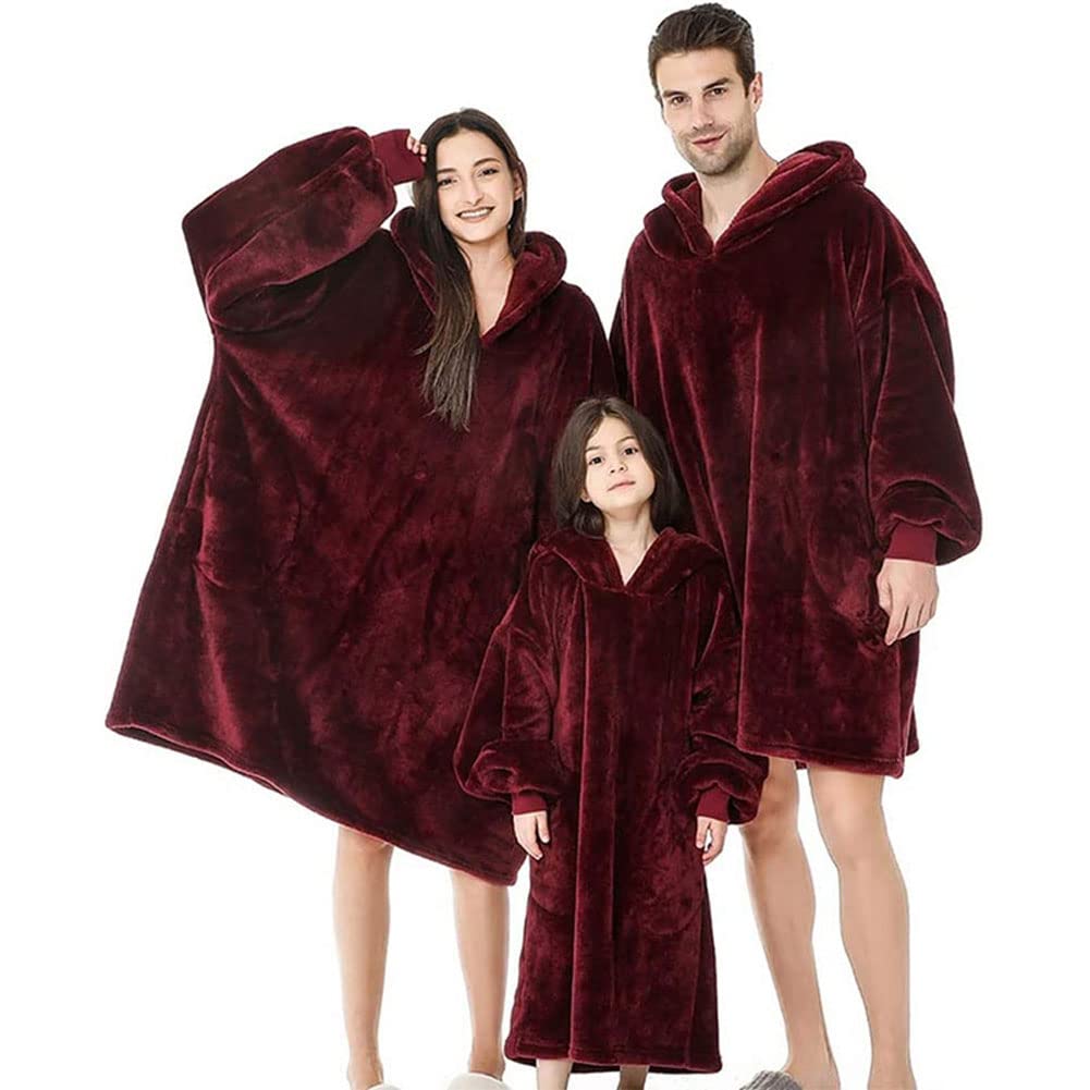 Padres Manta Sudadera Albornoz,Pareja Franela con Capucha Manta señoras TV Envolver el Cuerpo Manta Perezoso,Red-Children