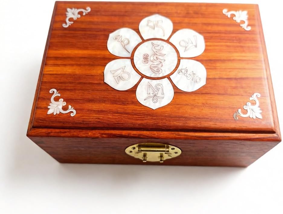 Handcrafted Tibetan Rosewood Box with Lock – Vintage Buddhist Jewelry & Keepsake Organizer, Floral Carved Wooden Altar Box for Mala Beads, Incense, Tarot, Spiritual Decor