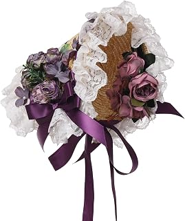 Girls Women Victorian Tea Party Sun Hat Bows Flowers Straw Hats (Q)