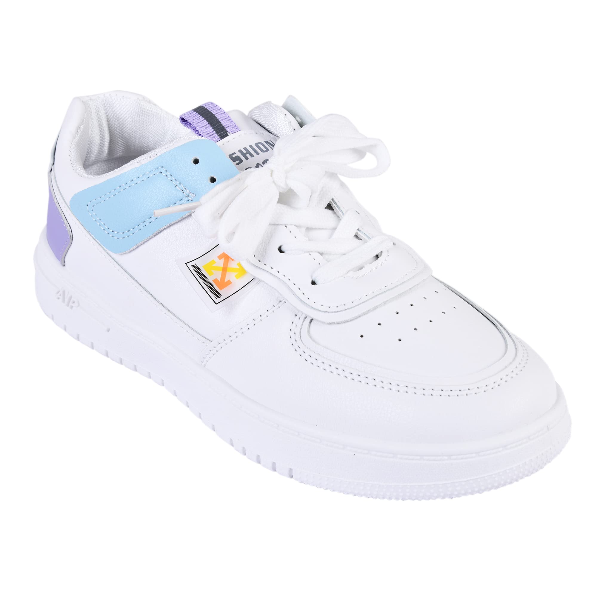 Women White Textured Lace-Up Round Toe Lightweight Walking Sneaker Shoes for Women-image-22