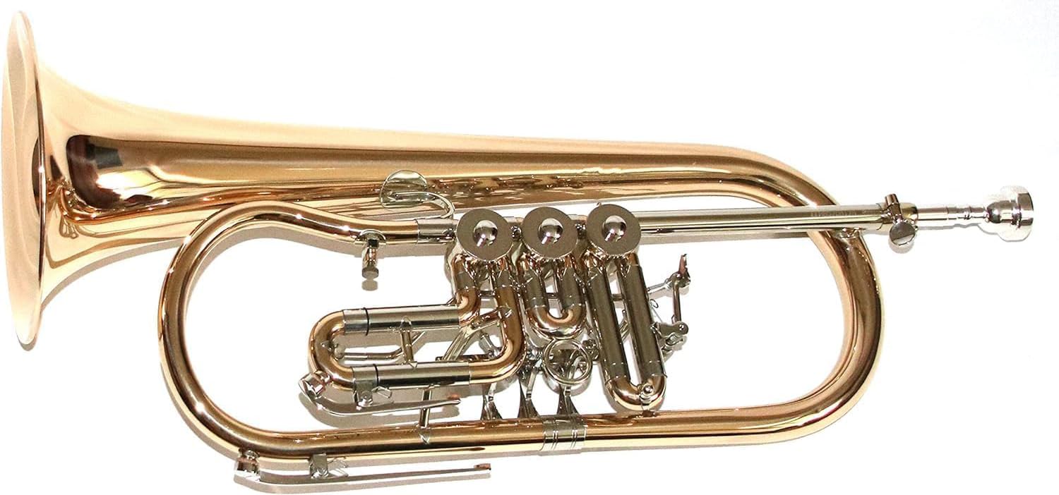 TFH-580G - Corno a lente, in ottone dorato, 3 valvole rotanti con trigger, completo di valigia, bocchino e accessori