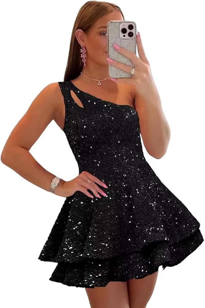 slim fit dress slacks Short White One-Shoulder Homecoming Dress main image 1