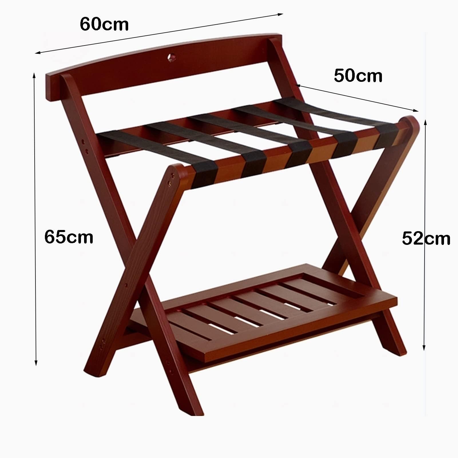 Portavaligia - Portabagagli, Supporto per Zaini Valigia Pieghevole a 2 Livelli, Supporto portabagagli in Legno massello, Portavaligie Professionale per Hotel Rosso Vino, 60X50X65CM Comfortable