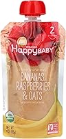 Happy Baby Organics Stage 2 Pouches: Bananas, Raspberries & Oats - Organic Gluten-Free Vegan Baby Food Puree, 4oz Healthy Snack for 6+ Months
