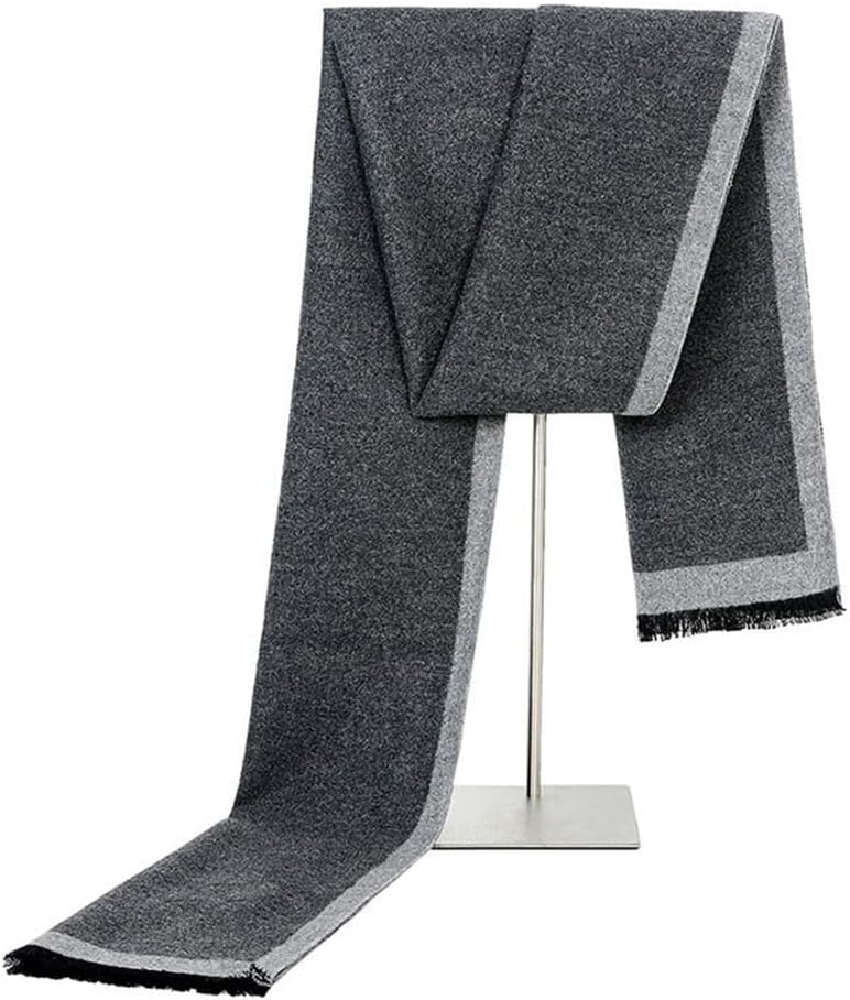 HBJWOV Men's Scarf Flannelette Scarf Autumn and Winter Warm Generous Solid Color Border Neck