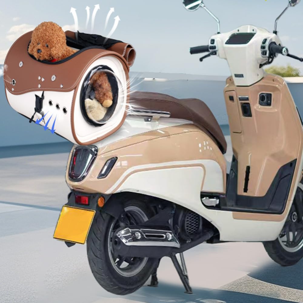 Trasportino per cani e gatti per Ducati Scrambler Icon 2023, trasportino portatile per animali domestici, resistente alle intemperie, a prova di fuga, marrone+bianco
