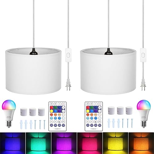 Miniatura 7 de Lámpara colgante de 15 pies con interruptor, luces colgantes blancas con cable enchufable, lámpara colgante con control remoto, lámpara colgante