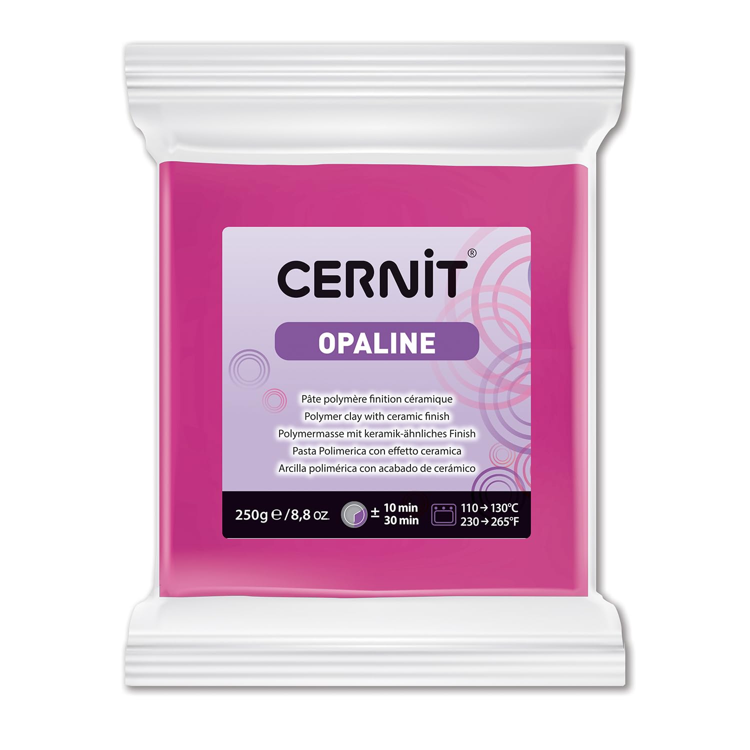 CERNIT CE0880250460C - A Packet of Opaline Effect Polymer Clay Block - Modelling and Baking Clay - Magenta Colour- 250 g Block - Manufactured in Belgium