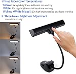 Rechargeable Music Stand Light, 19 LEDs Clip On Reading Light - 3 Level Brightness Settings, Color Temperature Optional (Warm/Cool White/Natural Light Color), Perfect for Piano, Reading,Working