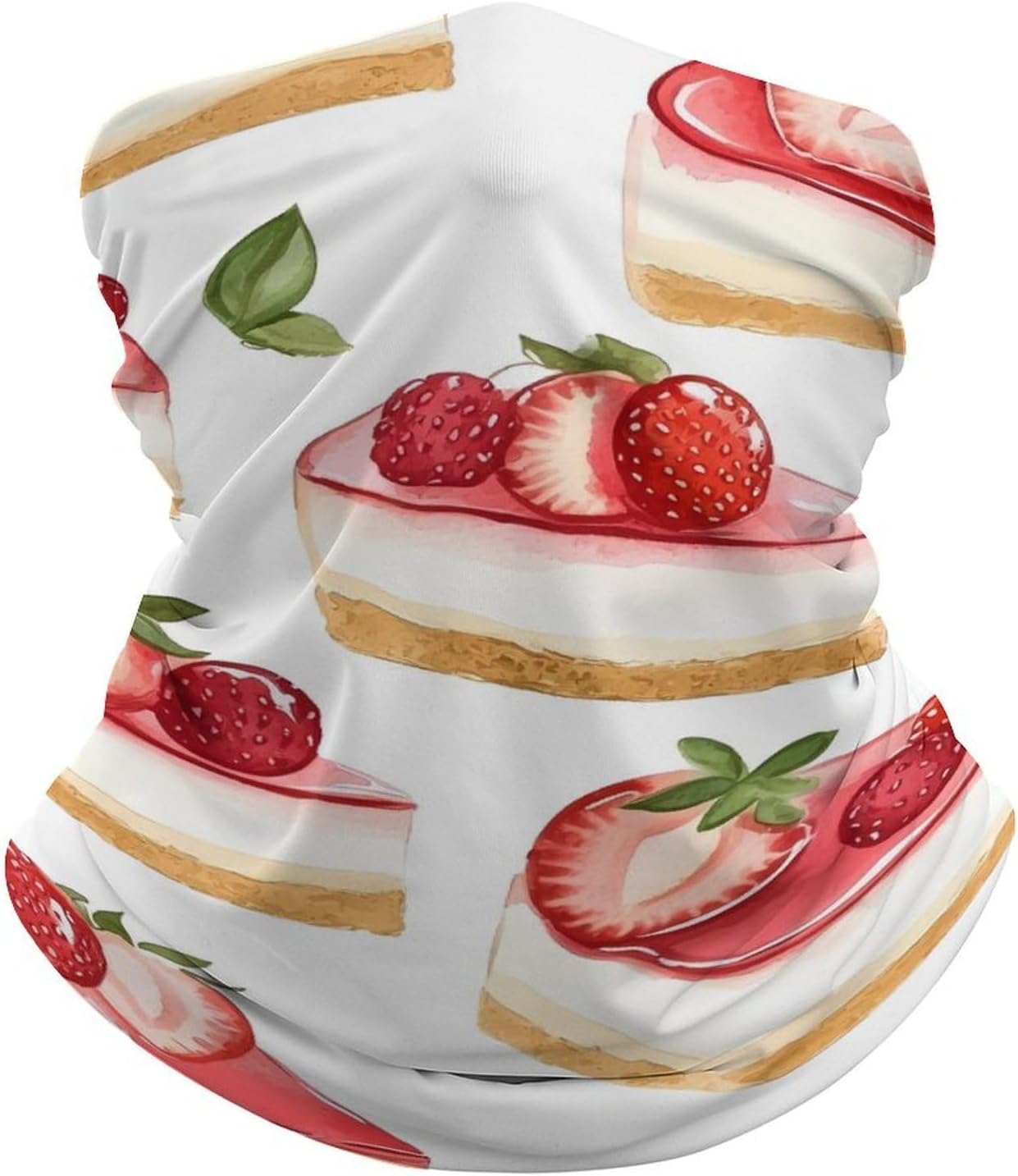 Strawberry Basque Cheesecake Neck Gaiter Windproof Face Mask Bandanas for Men Women Cold Weather Scarf