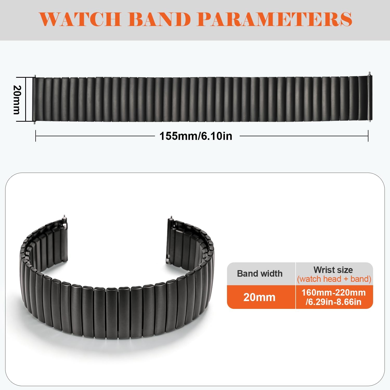 Heartkent 18mm 20mm 22mm Expansion Watch Bands,Stainless Steel Watchbands,Unisex