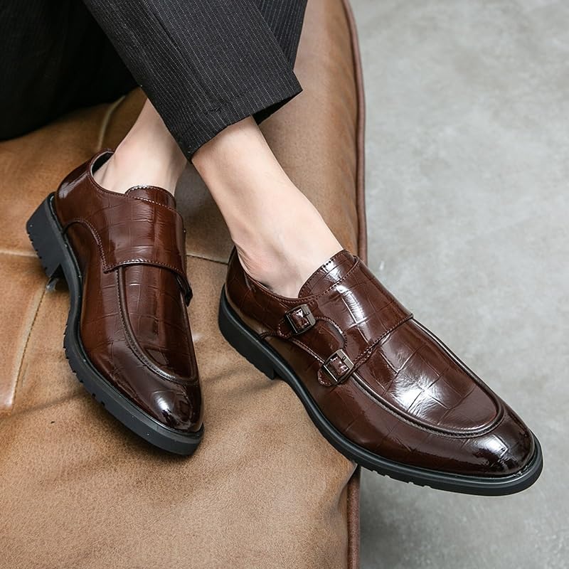 Comfort Orthopedic Slip-on Dress Shoes for Men's Classic Pu Leather Business Party Wedding Non Slip Block Heel Anti-Slip Casual Double Monk2