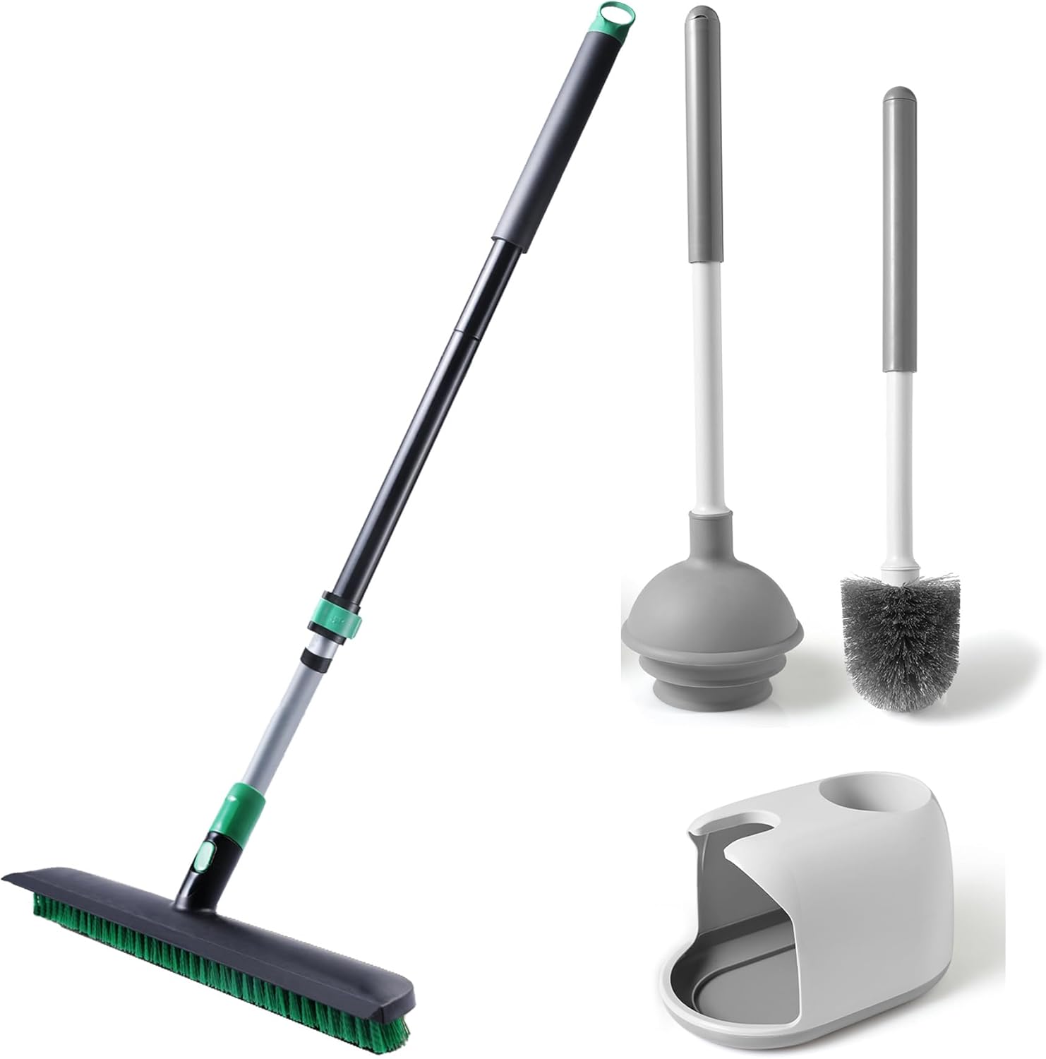 Eyliden Toilet Plunger & Brush Set and 2 in 1 Floor Scrub Brush, Bathroom Cleaning Tools Combo