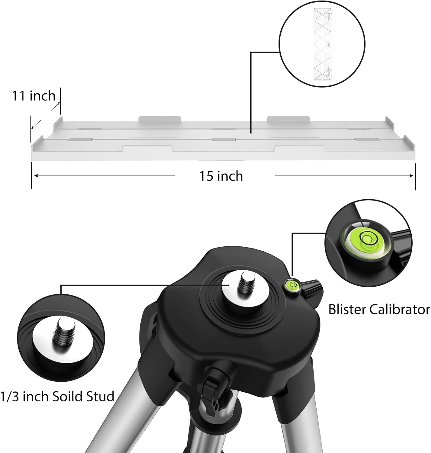< 15 inch > Blister Calibrator 1/3 inch Soild Stud / Vamvo Projector Stand” /><br />
– Work for projectors up to 15 inches in size<br />
– easily adjust the projector to get the perfect image<br />
– Universal fit for most projector models</p>
<hr>
<p><img decoding=