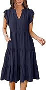 ANRABESS Womens Summer Dress Ruffle Sleeve V Neck Midi Dresses Fashion Casual Fit Flowy Tiered Boho Beach Vacation Sundress