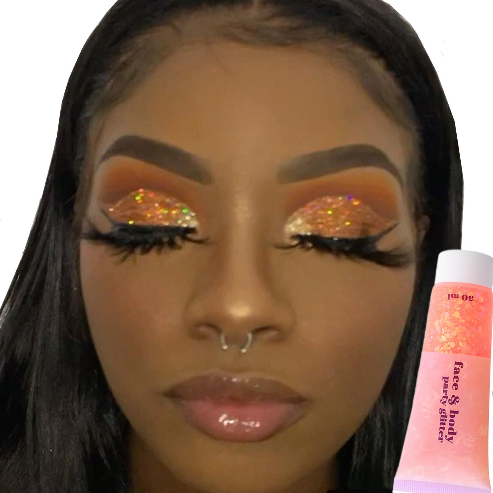 Go Ho Orange Body Glitter Gel,Singer Concerts Orange Face Glitter Makeup,Holographic Long Lasting Chunky Sequins Glitters for Eye Lip Hair Nails,Festival Rave Accessories,52g - Image 2