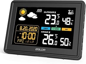 Konsen Wireless Weather Station with Outdoor Sensor DCF Radio-Controlled Clock, Colour Display with Large Numbers of Indoor and Outdoor Temperature, Permanent Lighting, Weather Forecast, Air Pressure