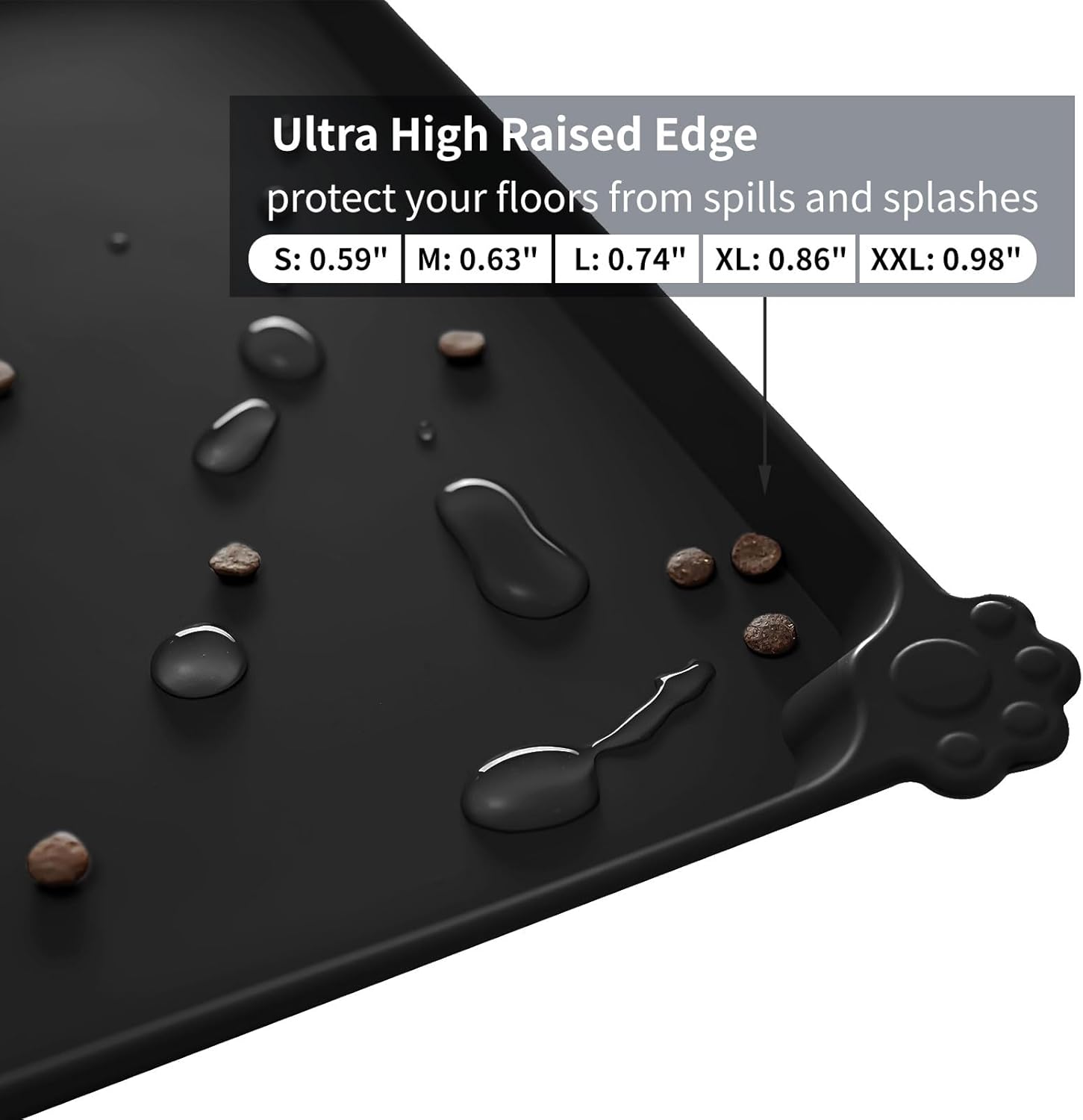 Reopet Waterproof Pet Feeding Mat with High Raised Edges, Heavier and Thicker Placemats for Cat Dog Water Bowl with BPA Free, Dogs Cats Food Mats for Messy Drinkers to Prevent Spill and Protect Floors
