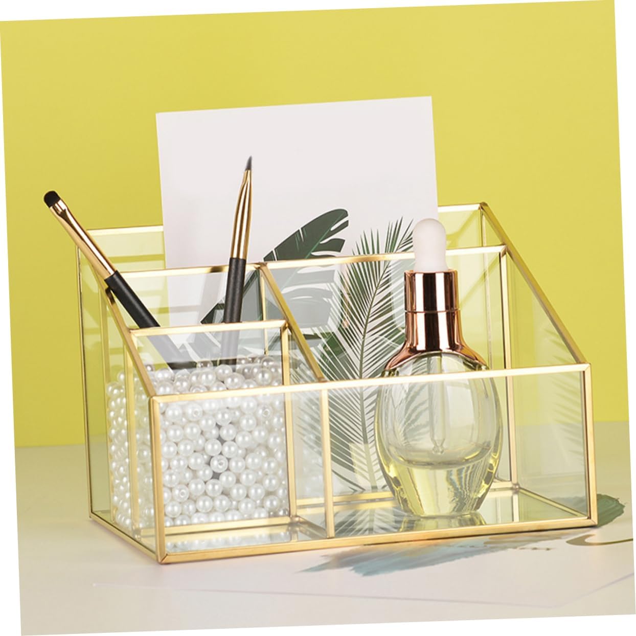 Cabilock Glass Lipstick Organizer with Frame Large Capacity Cosmetic Display Case Multipurpose Makeup Storage Box for Skincare Brushes and Sundries Desktop Vanity Organizer