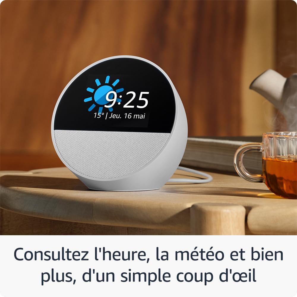 Echo Spot | Blanc + Tapo L530EA ampoule connectée LED (E27), Fonctionne avec Alexa - Kit de démarrage Maison connectée