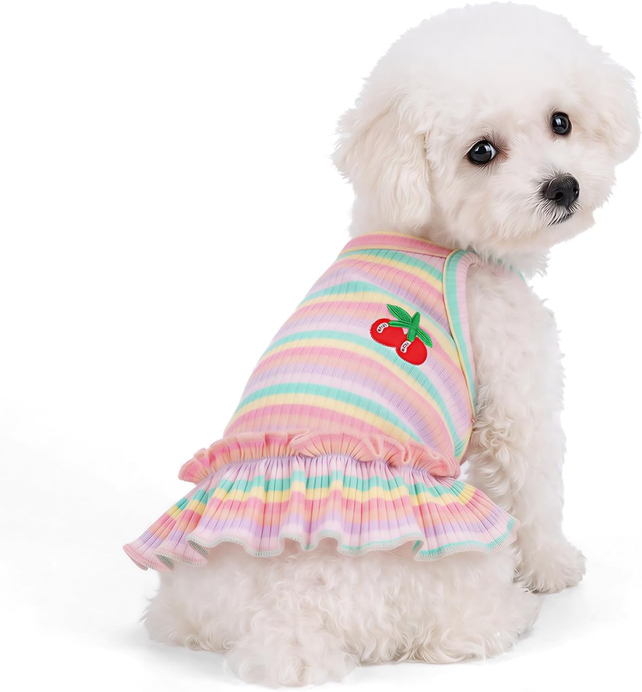 Cute Striped Dog T Shirts Cherry Puppy Dress Soft Cotton Pet Sleeveless Vest Clothes Spring Summer Pet Outfits Suitable for Small Dogs Cats Girl (Pink, Medium)-image-35