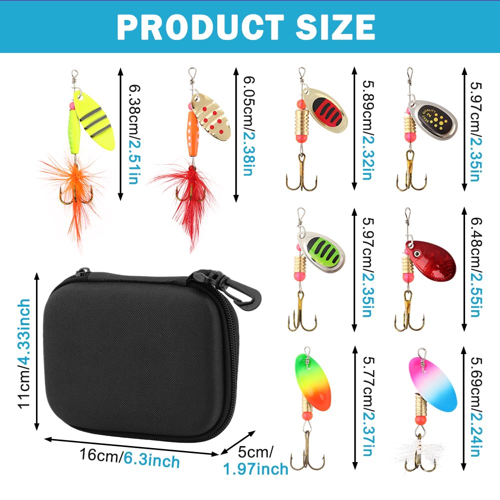 16pcs Fishing Lures Spinner Baits, Trout Bass Salmon Lures Kit, Metal Bass Trout Spinner Lure Baits with Portable Carry Bag for Freshwater Saltwater, Fishing Gifts for Men